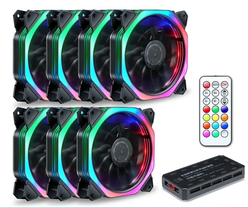 7 fan and controller SXDOOL 120 мм вентилятор RGB чехол для компьютера ПК Вентилятор RGB регулируемый светодиодный вентилятор Скорость вращения 120 мм тихий дистанционный компьютер охлаждающий RGB чехол вентиляторы - Цвет лезвия: 7 fan and controller
