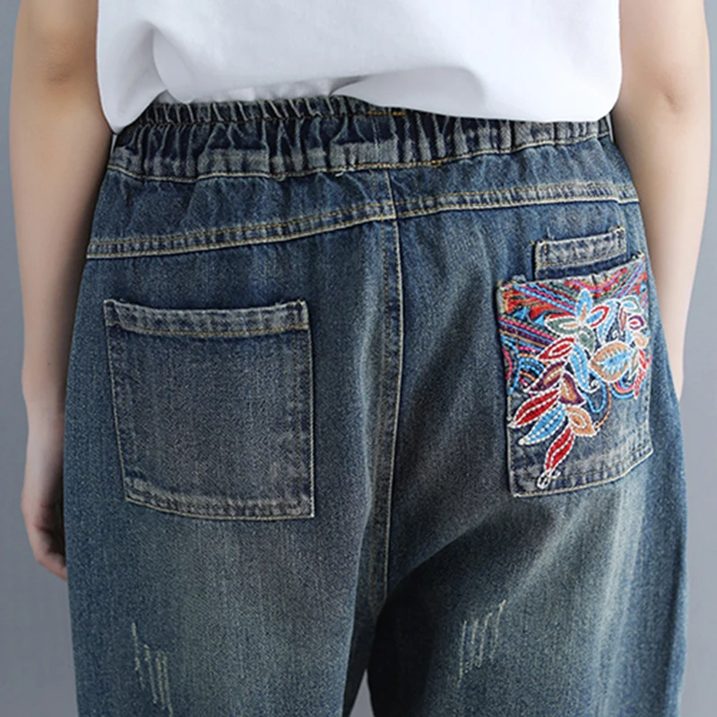 Женские джинсовые капри до колен повседневные свободные винтажные бриджи с