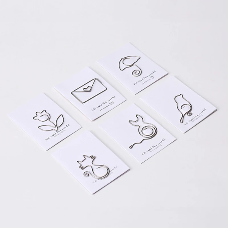 6 шт./лот металлические зажимы для бумаги в форме кота сердца розы серебристые