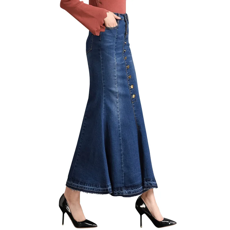Женские Модные расклешенные джинсовые юбки с рыбим хвостом облегающие