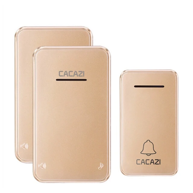 Gold 1x2 CACAZI автономный беспроводной дверной звонок Водонепроницаемый без светодиодный фонарь на батарейках 200 м Домашний Беспроводной колокольчик US EU Plug 1 2 кнопки 1 2 приемника - Цвет: Gold 1x2