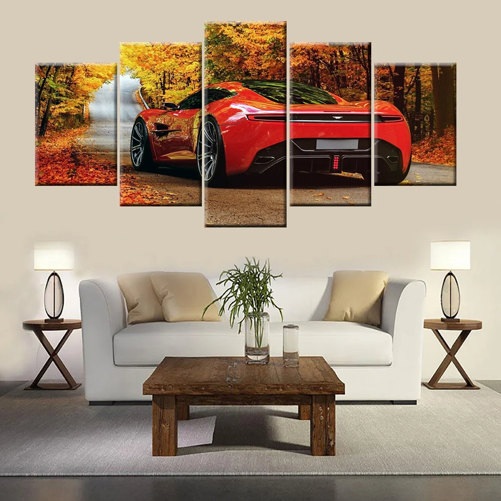5 Pieces HD Wall Art Canvas Painting Prints Home Decoration Aston Martin Red Sport Car Modular Pictures Artwork | Дом и сад