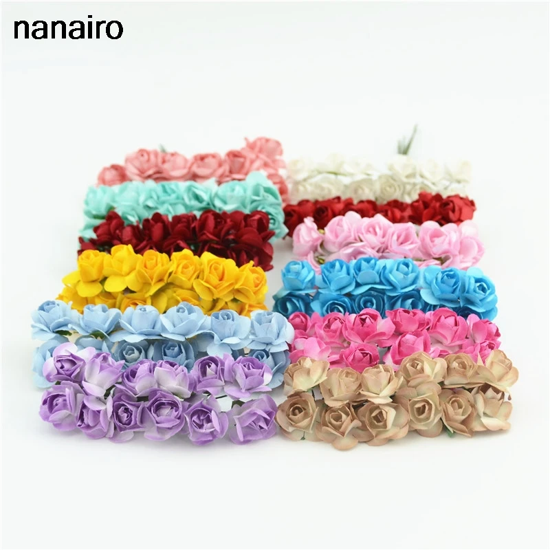

144pcs Cheap Mini Paper Rose Handmade Artificial Flower Bouquet For Wedding Decoration DIY Wreath Scrapbooking Craft Fake Flower