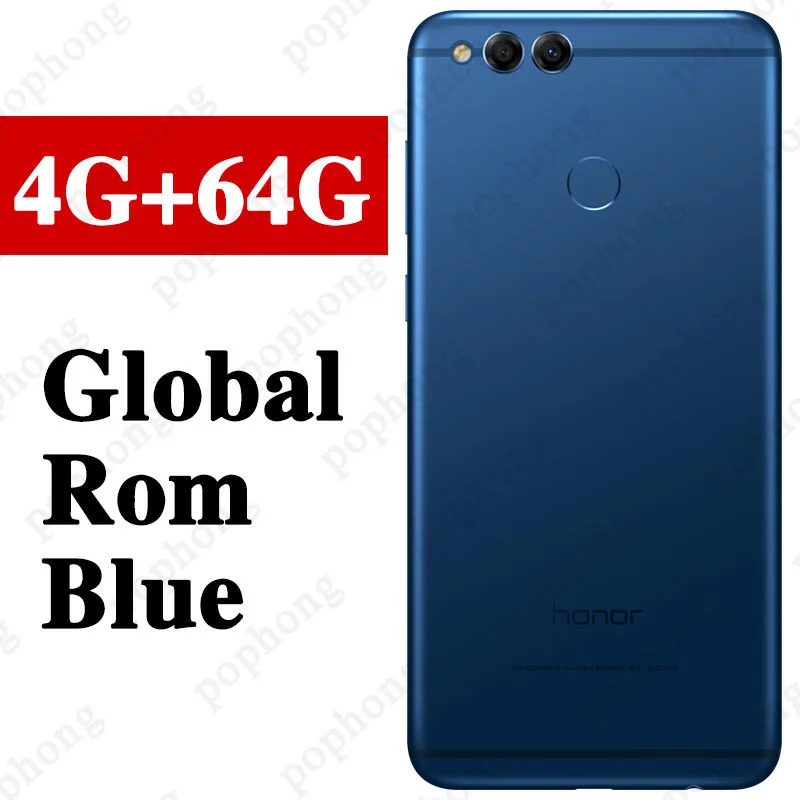 Мобильный телефон HONOR 7X с глобальной прошивкой, 4 ГБ, 64 ГБ, 5,93 дюймов, Kirin 659, четыре ядра, Android 7,0, отпечаток пальца, 3340 мАч - Цвет: 4G 64G Blue