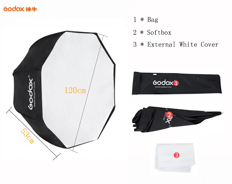 Godox 120 см/47in Godox переносной восьмиугольный зонт для софтбокса зонтичный рассеиватель для вспышки Speedlight