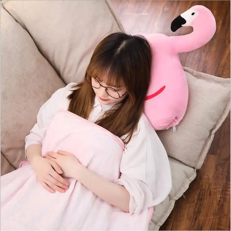 1pc 75cm cute sweet flamingo soft plush cushion + coral velvet blanket stuffed toy creative girl romantic gift | Игрушки и хобби
