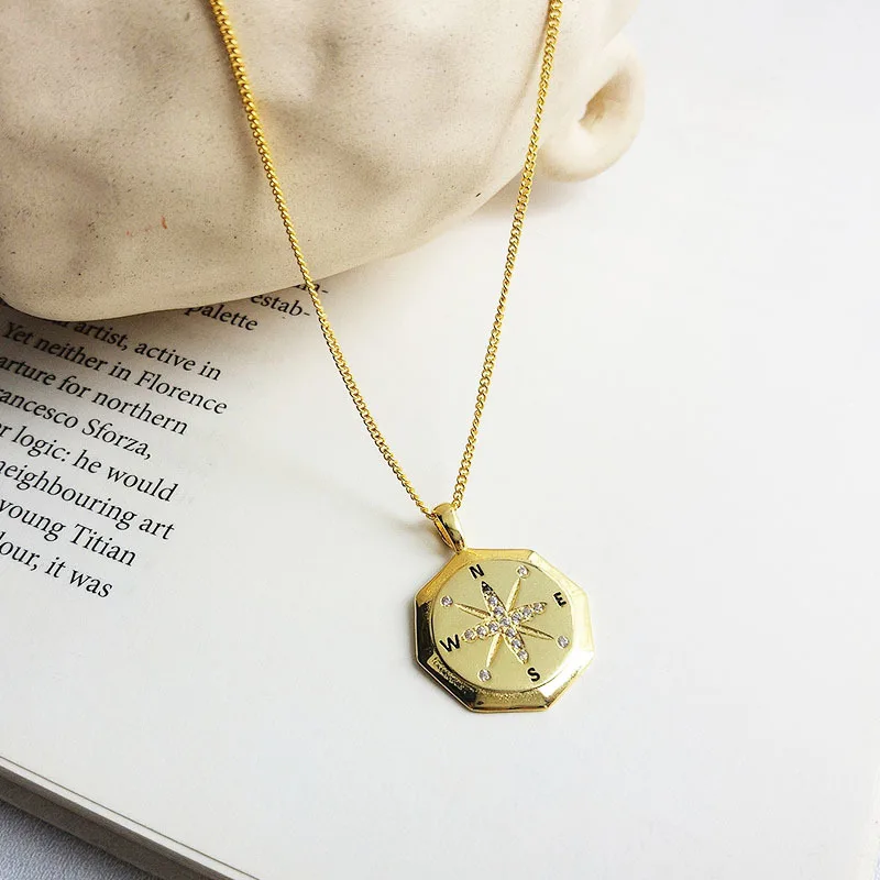 Золотые подвески в виде компаса чистое серебро 925 пробы цепочка из циркония