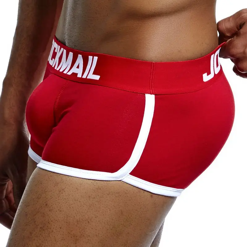 Бренд jockmail сексуальное мужское нижнее белье усиление выпуклости мужские боксеры включает в себя накладка на пенис и бедра ягодицы двойной Съемный бюстгальтер пуш-ап - Цвет: Красный