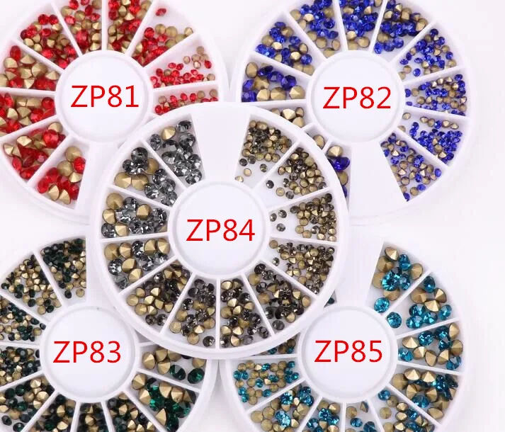 

1 Wheel 5Colors Glass Rhinestone Hotfix AB Nail Rhinestones Sharp-Bottom 2/3/4mm Multi-size Crystal Strass Stones Accessories