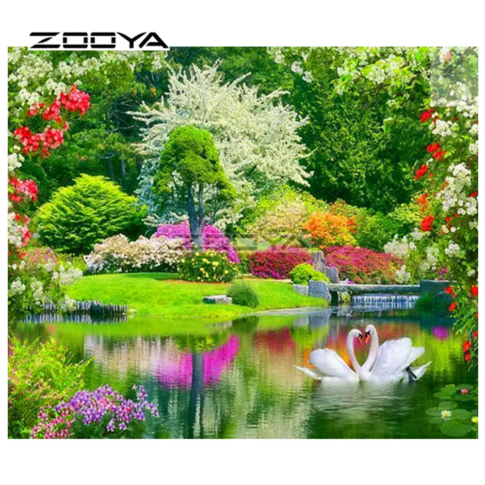 

ZOOYA Diamond Embroidery 5D DIY Diamond Painting Swan Lake Landscape Diamond Painting Cross Stitch Rhinestone Decoration CJ660