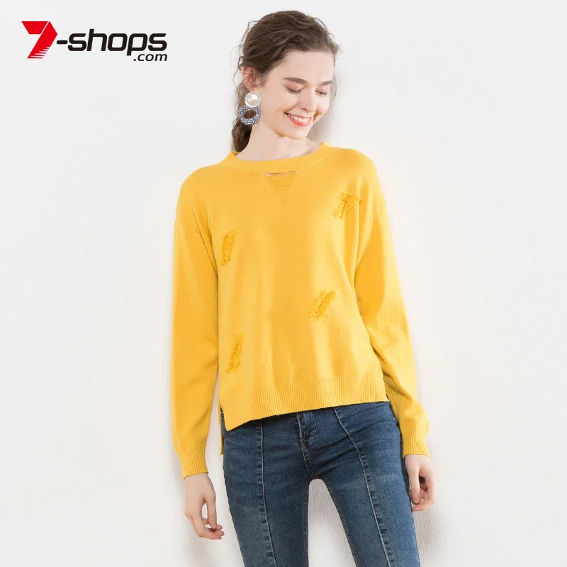 AECU Knitted Pullovers O-neck Sweaters Women Casual Hip Hop Hole Sweater Long Sleeve Femme Pull High Elasticity Lady Jumper | Женская
