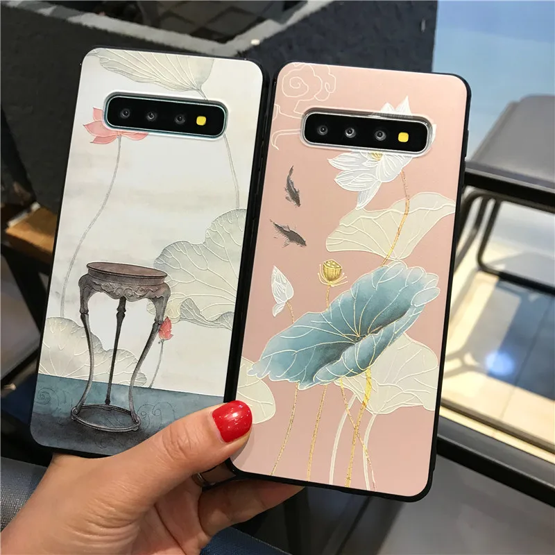 YHBBCASES китайские рельефные ТПУ Мягкие Чехлы для samsung Galaxy S8 S9 S10 Plus Ретро чехол
