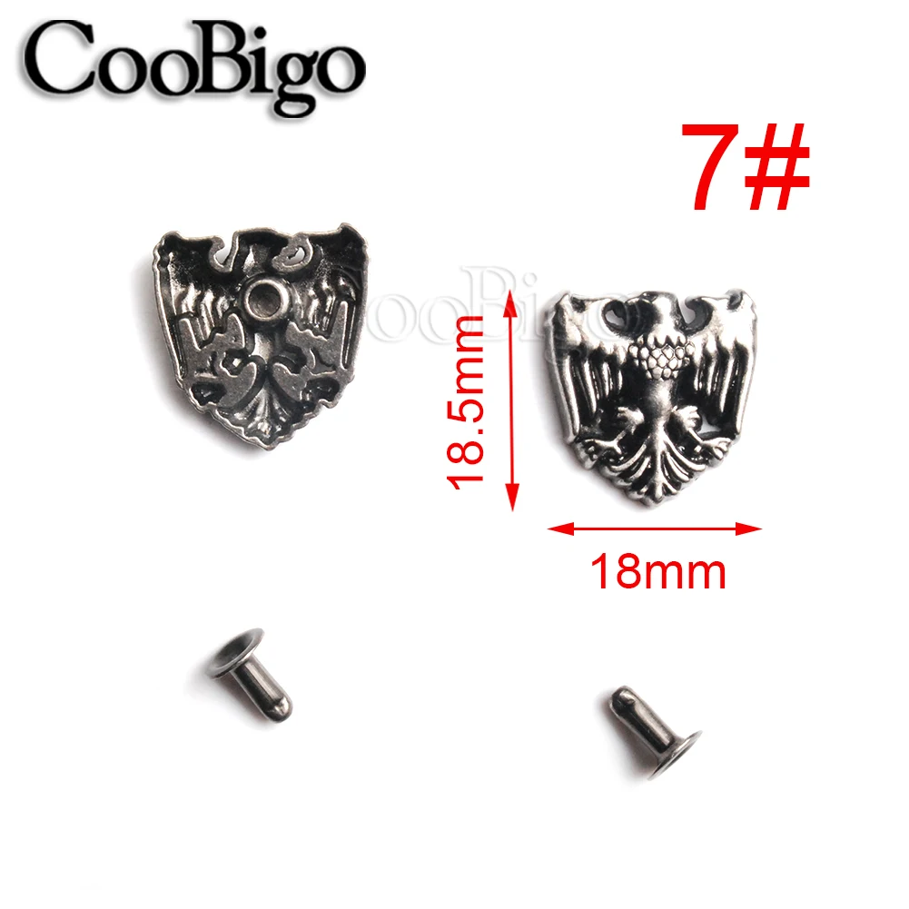 10sets Pewter Studs Rivet Spikes DIY Leather Craft Bracelet Punk Rock Garment Shoe Bag Pets Collar Parts Flower Shield eagle - Color: 7