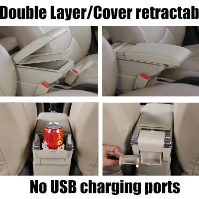 double layer Подлокотник ящик для хранения для hyundai Solaris Verna авега Grand автомобиля коробка в центральную консоль двойной Слои 7 зарядка через usb Порты черного и бежевого цвета - Название цвета: double layer