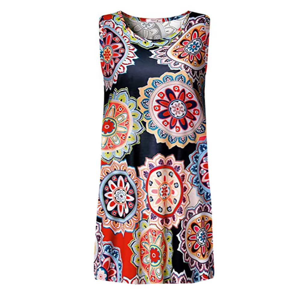 Женское Короткое платье без рукавов Boho винтажное пляжное трапециевидной формы с