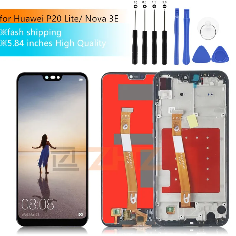 Для Huawei P20 Lite ЖК дисплей сенсорный экран дигитайзер в сборе Замена + рамка для HUAWEI