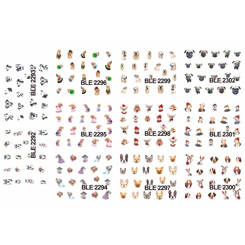 11 дизайнов милая собака животные узор Вода ногтей переводная татуировка