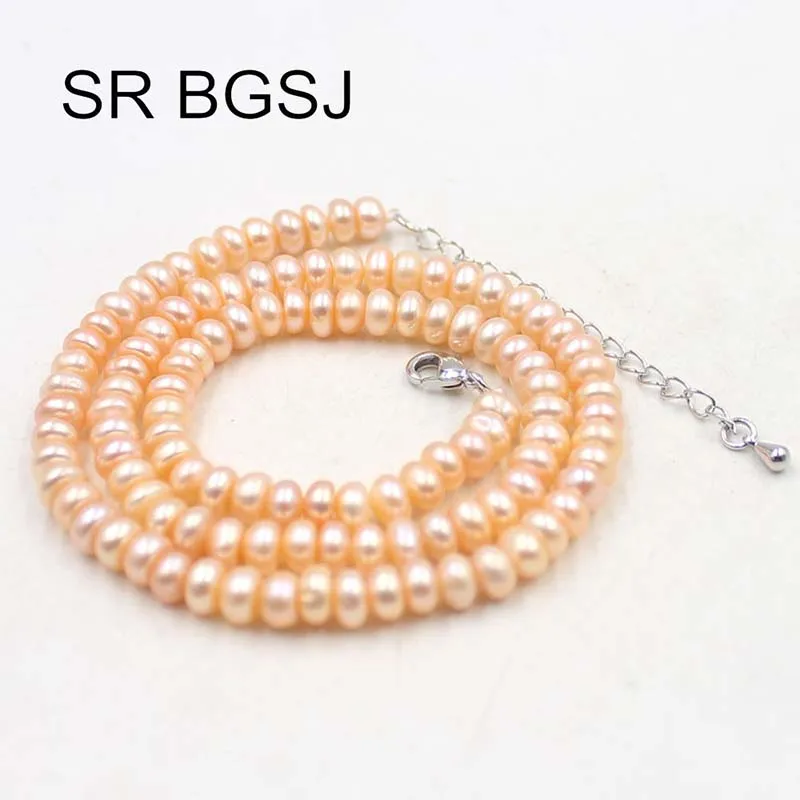 

Free Shipping 5-6mm Natural Rondelle Pink Freshwater Pearl Adjustable Chain Jewelry Necklace 18