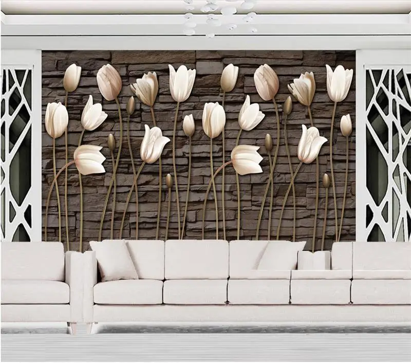 

custom 3d photo wallpaper living room mural tulip retro brick wall painting sofa TV background non-woven wallpaper for wall 3d