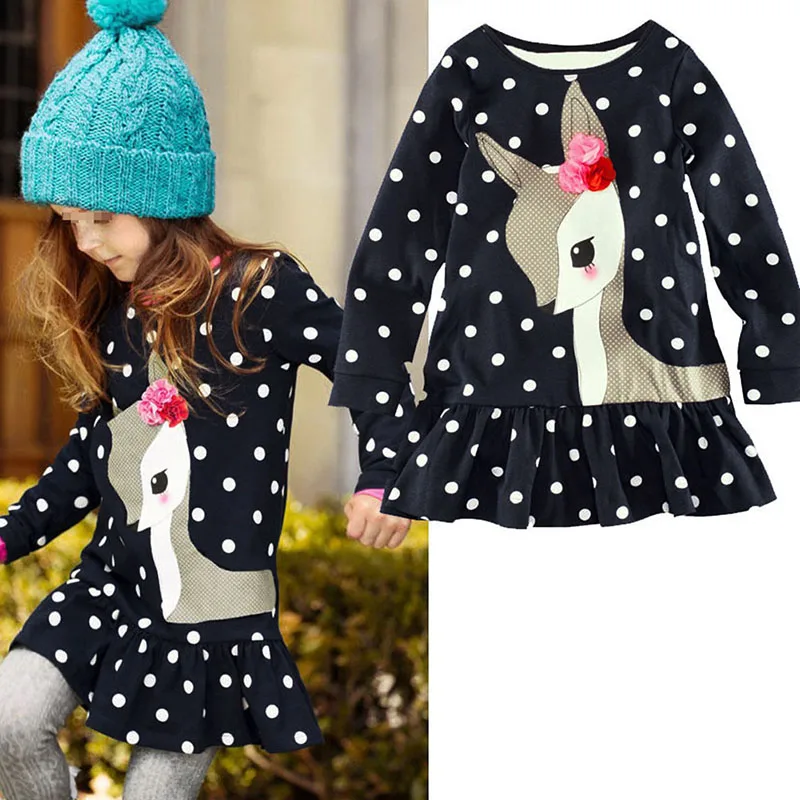 New Style Baby Girls Toddler Kids Long Sleeve Lace Dress One-piece Deer Cotton 1-6Y | Детская одежда и обувь
