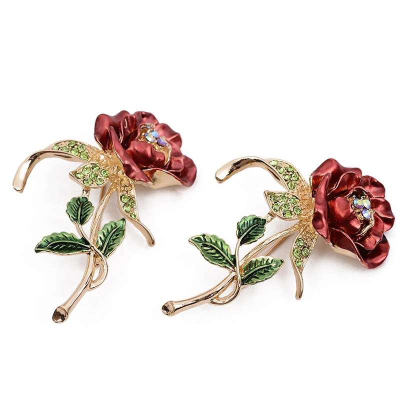 Женская брошь в форме цветка розы Элегантная Брошь золотого цвета с кристаллами