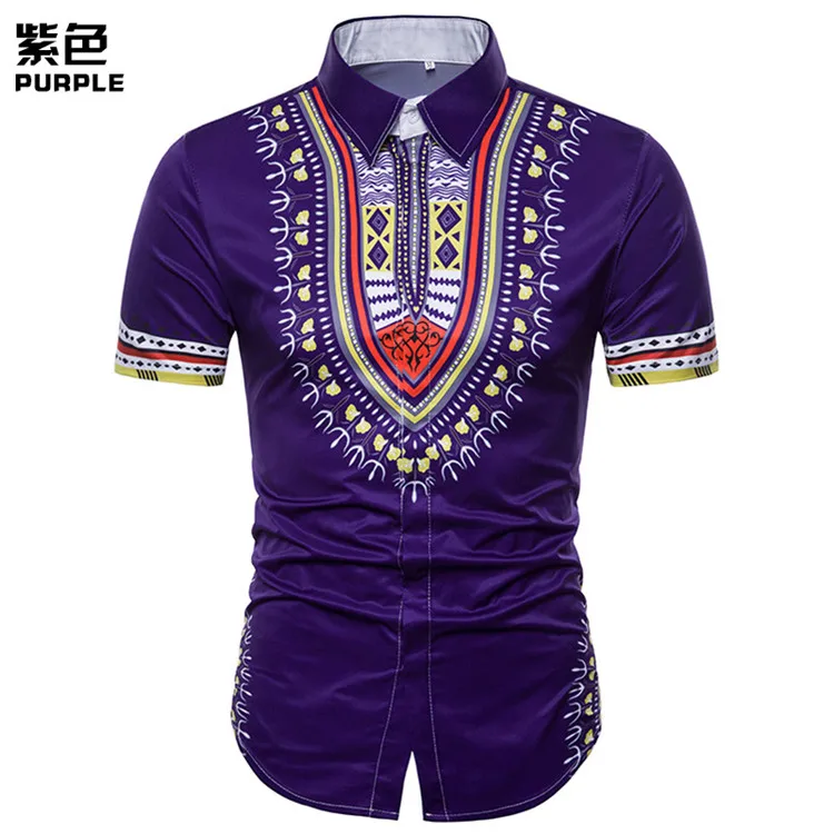 DC404 purple Традиционная африканская Дашики рубашка Мужская 3D принт мужские рубашки с длинным рукавом облегающие мужские Рубашки повседневные хлопковые мужские рубашки - Цвет: DC404 purple