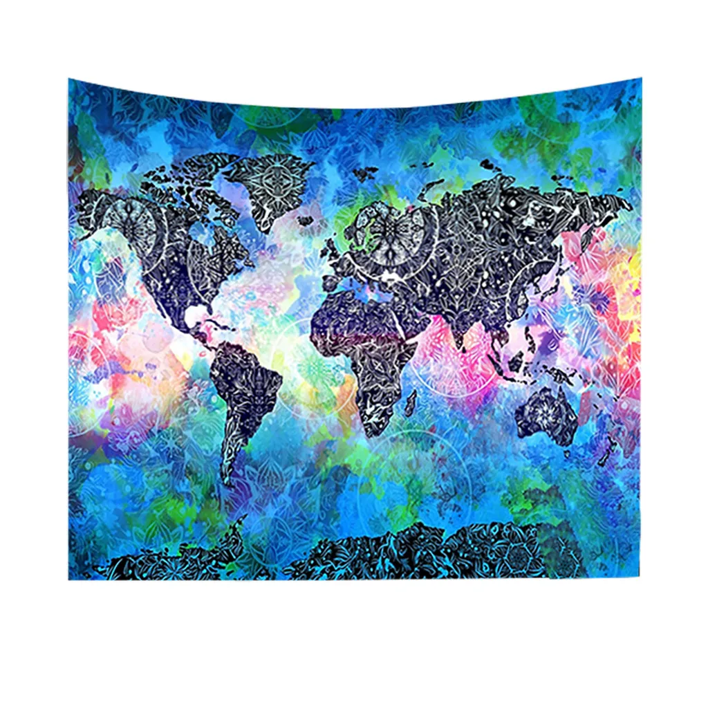 Grotesque World Map Digital Printing Tapestry Wall Hanging Art Chakra Bless Canvas Blanket Decor M/L | Дом и сад