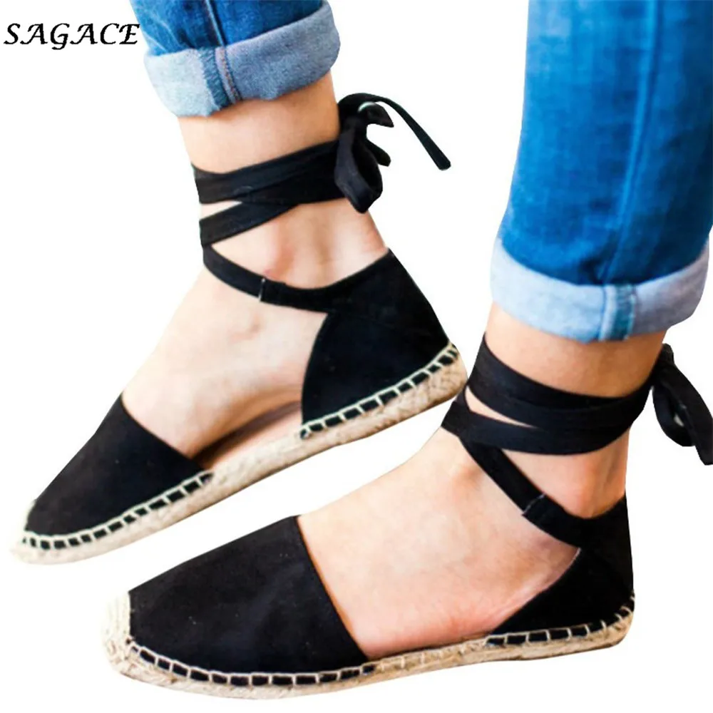 Сандалии SAGACE женские на шнуровке повседневные босоножки из флока плоской
