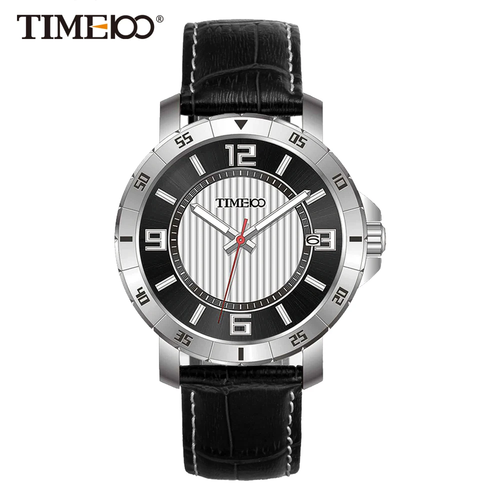 

Time100 Men's Watches Black Leather Strap Auto Date Quartz Watches Business Casual Wrist Watch For Men Clock relogios masculino