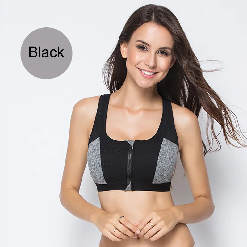 Black SEXYWG, женские спортивные бюстгальтеры на молнии, пуш-ап, противоударное нижнее белье, жилет для бега, для спортзала, тренировки, бега, топы, спортивная одежда, для йоги, спортивный топ - Цвет: Black