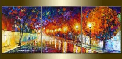 

3pcs Hand Painted Canvas Painting-Evening Lights Are Lit-Modern Canvas Art Wall Decor-Landscape Oil Painting Wall Art