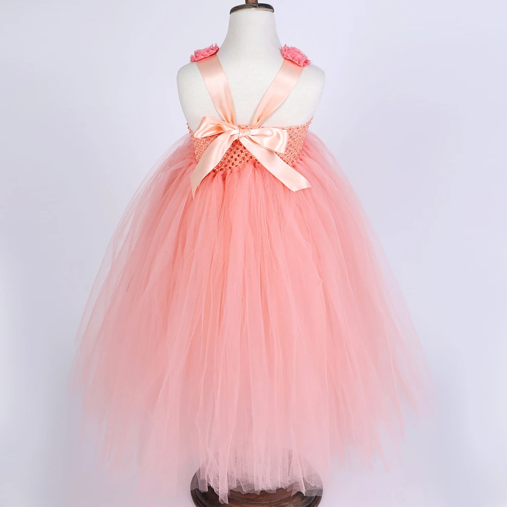 Peach Color Children Girls Flower Tutu Dress Princess Tulle Girl Dresses Kids Party Pageant Wedding Ball Gown | Детская одежда и
