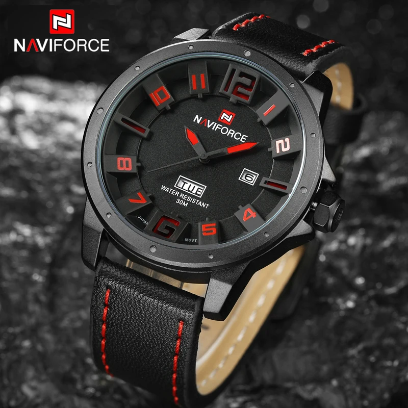 NAVIFORCE Мужские кварцевые модные часы спортивные мужские кожаные армейские