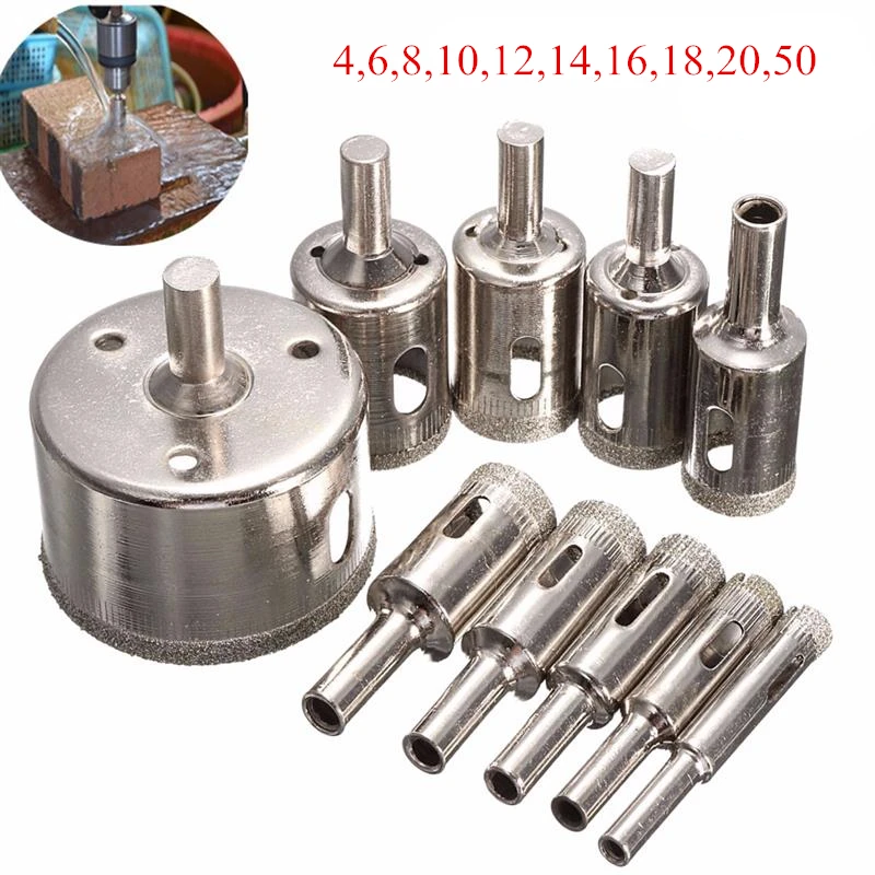 10Pcs Diamond Hole Saw 4mm-50mm Glass Drill Bit Tile Ceramic Porcelain Marble Bits High Quality | Инструменты