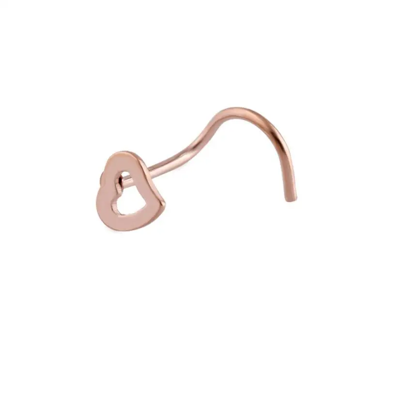 rose gold 1 шт. рисунок «сердечко»; Нержавеющая сталь нос кольцо серьга для Носа носа серьги-гвоздики нательное пирсинг-кольцо ювелирные изделия E5005 - Окраска металла: rose gold