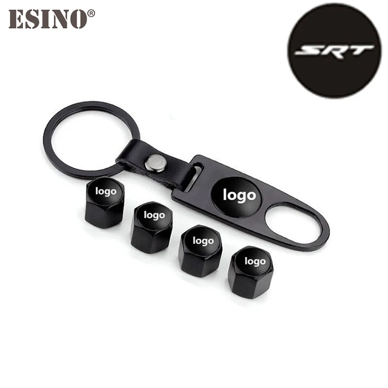 Black for SRT 4 x Автомобильный Стайлинг из нержавеющей стали из цинкового сплава колесный клапан Стебли колпачки с мини цепочка для гаечного ключа для Corvette SSR HEMI SRT R/T - Цвет: Black for SRT