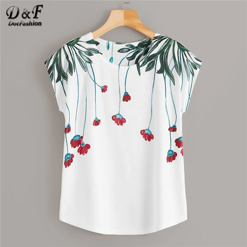 Dotfashion футболка с цветочным принтом женские летние топы повседневная одежда с коротким рукавом для девушек и молодых корейских модных футболок