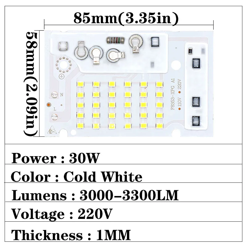 10 Вт 20 Вт 30 Вт 50 Вт 100 Вт чип для светодиодной лампы SMD2835 бисера Smart IC AC220V DIY для наружного прожектора холодный белый теплый белый для DIY - Испускаемый цвет: 30W 220V