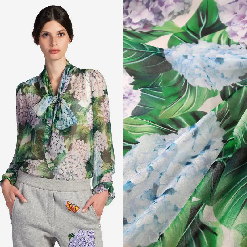 D домашняя Гортензия шелковая ткань из натурального шелка пряжа набивная ручная