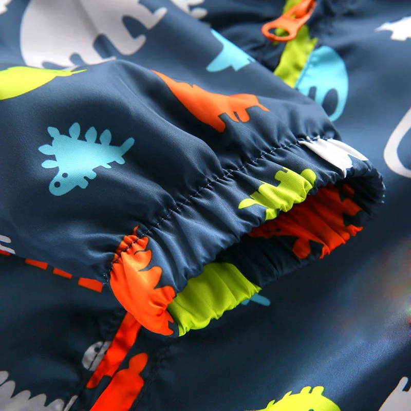 Осень 2017 куртка для маленьких мальчиков Детская ветровка с принтом динозавра