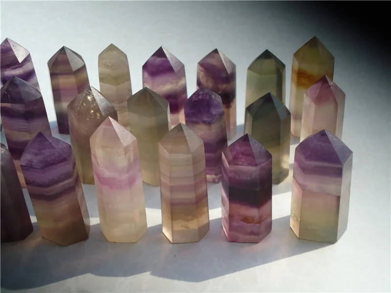 

25 Pieces Nice Natural Colourful transparent smooth fluorite points healing from China Wholesales Free Shipping