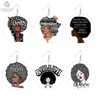 somesoor printed black sayings wood drop earrings african queen locs smart afro natural hair power dangle jewelry for women gift