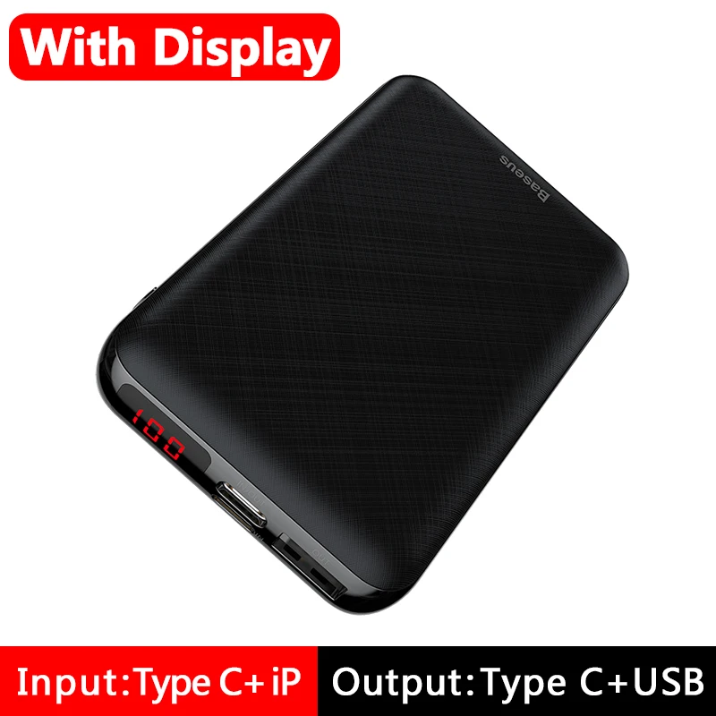 Black with Display Baseus mi ni 10000 мАч портативное зарядное устройство типа C 10000 внешний аккумулятор для iPhone Xiaomi mi внешний аккумулятор - Цвет: Black with Display