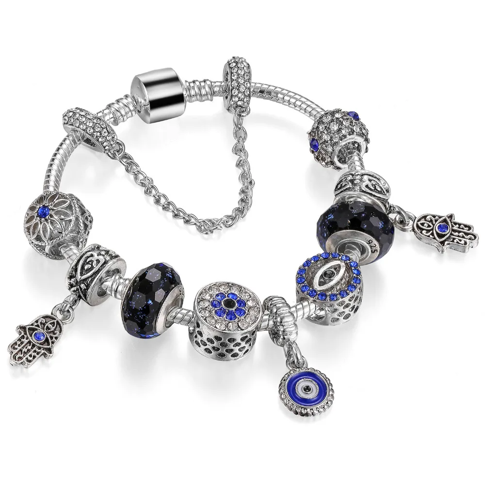 Новые посеребренные браслеты-цепочки для женщин Луна Звезда синий кристалл