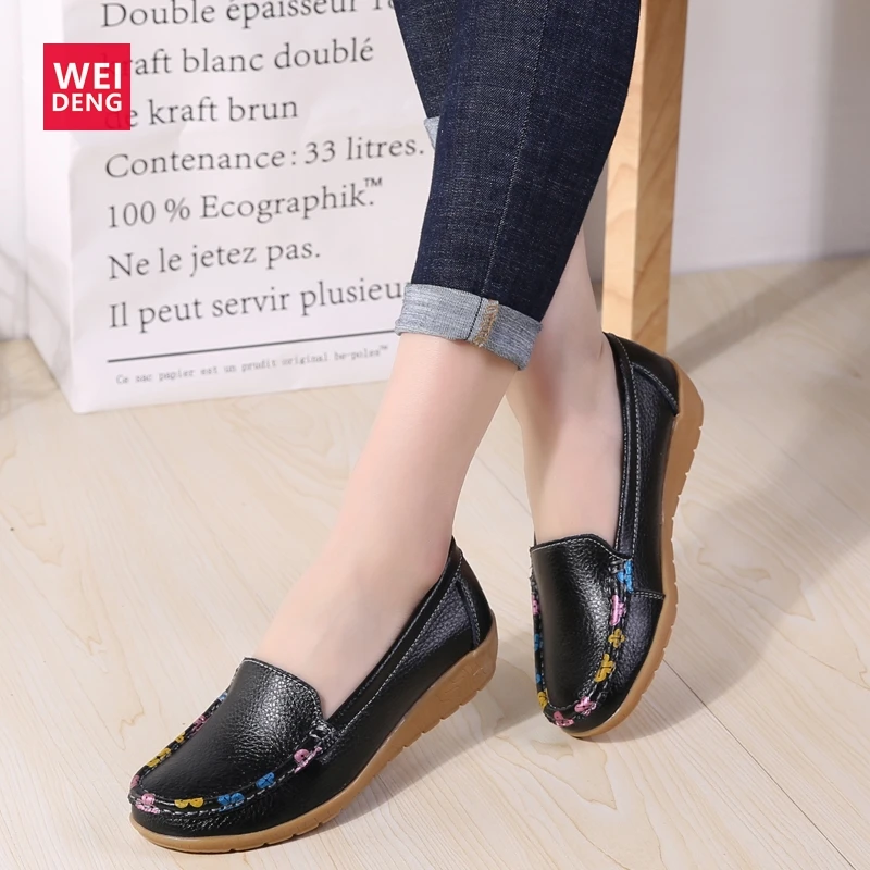 Женские туфли оксфорды на плоской подошве Weideng повседневные лоферы из