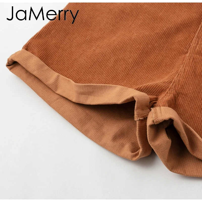 JaMerry Vintage corduroy high waist shorts bottoms women Casual streetwear shorts female Loose summer button short shorts