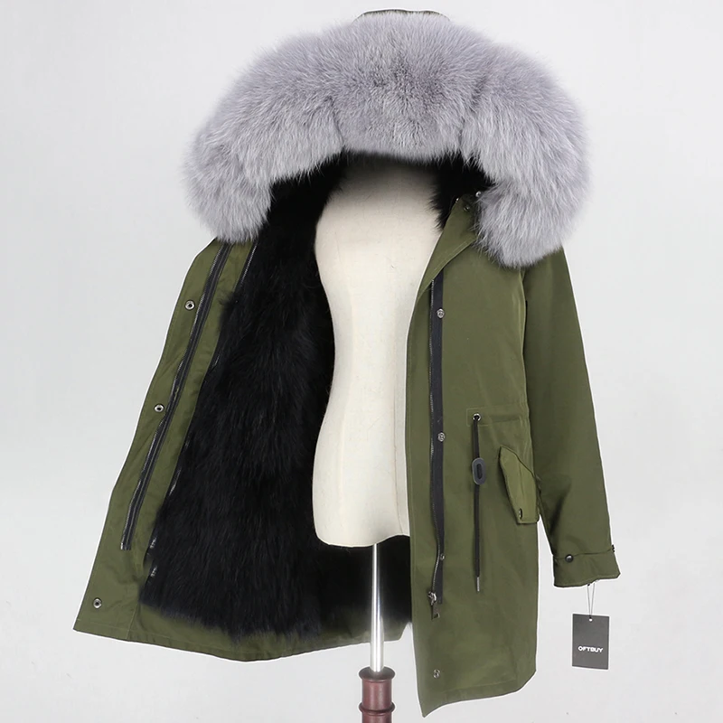 OFTBUY пальто с натуральным мехом, зимняя куртка для женщин, натуральный Лисий мех, водонепроницаемая парка, съемная верхняя одежда, Толстая теплая уличная одежда, бренд - Цвет: green black grey D