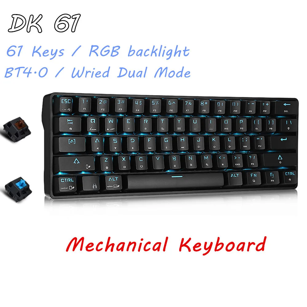 DK61 Bluetooth4.0 двойного режима механическая клавиатура 61 Ключи USB2.0 RGB свет игровой