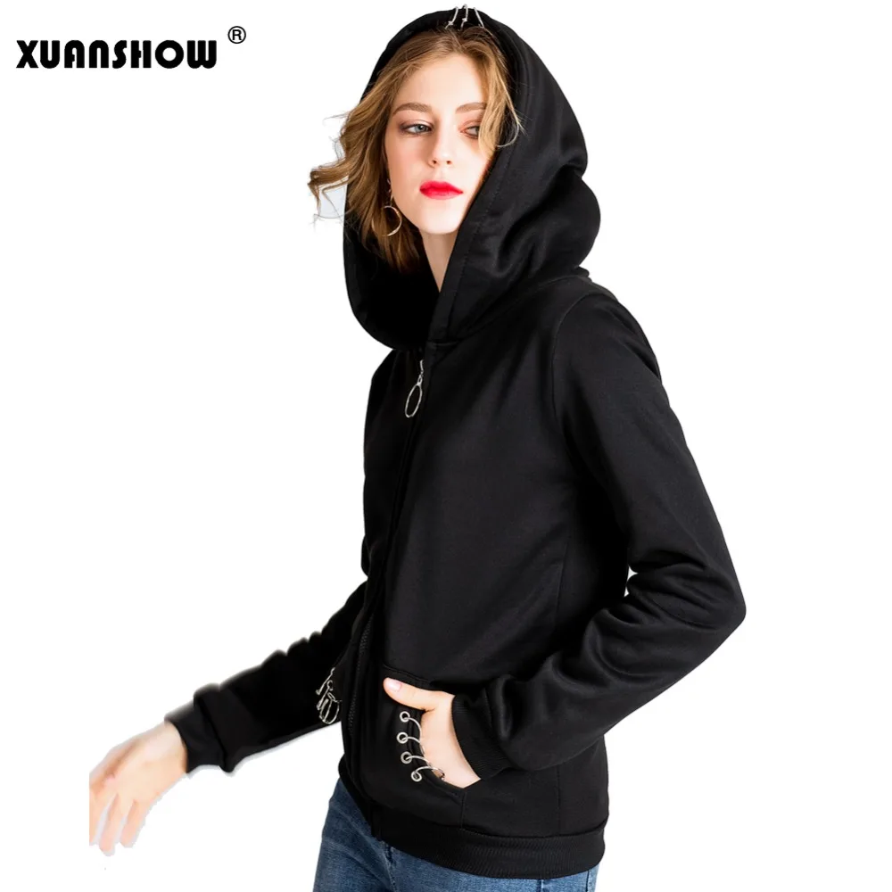 XUANSHOW 2018 Женский толстовки Кофты Длинный рукав мода Большая шляпа Харадзюку Панк