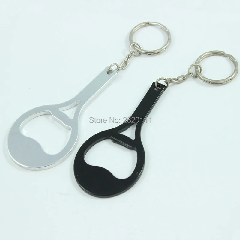 Wholesale-12Pcs Racket Bottle Opener Keychain Aluminum Alloy Beer Open Promotion Keyring Gift Customize Logo-Free Shipping |